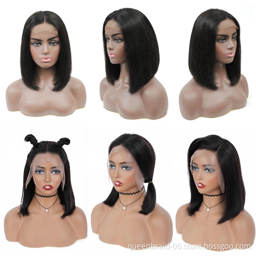Short Bob Wig Human Hair 4x4 Glueless Straight Bob Lace Front Wigs  Brazilian Virgin Lace Closure wigs For Women Natural Color